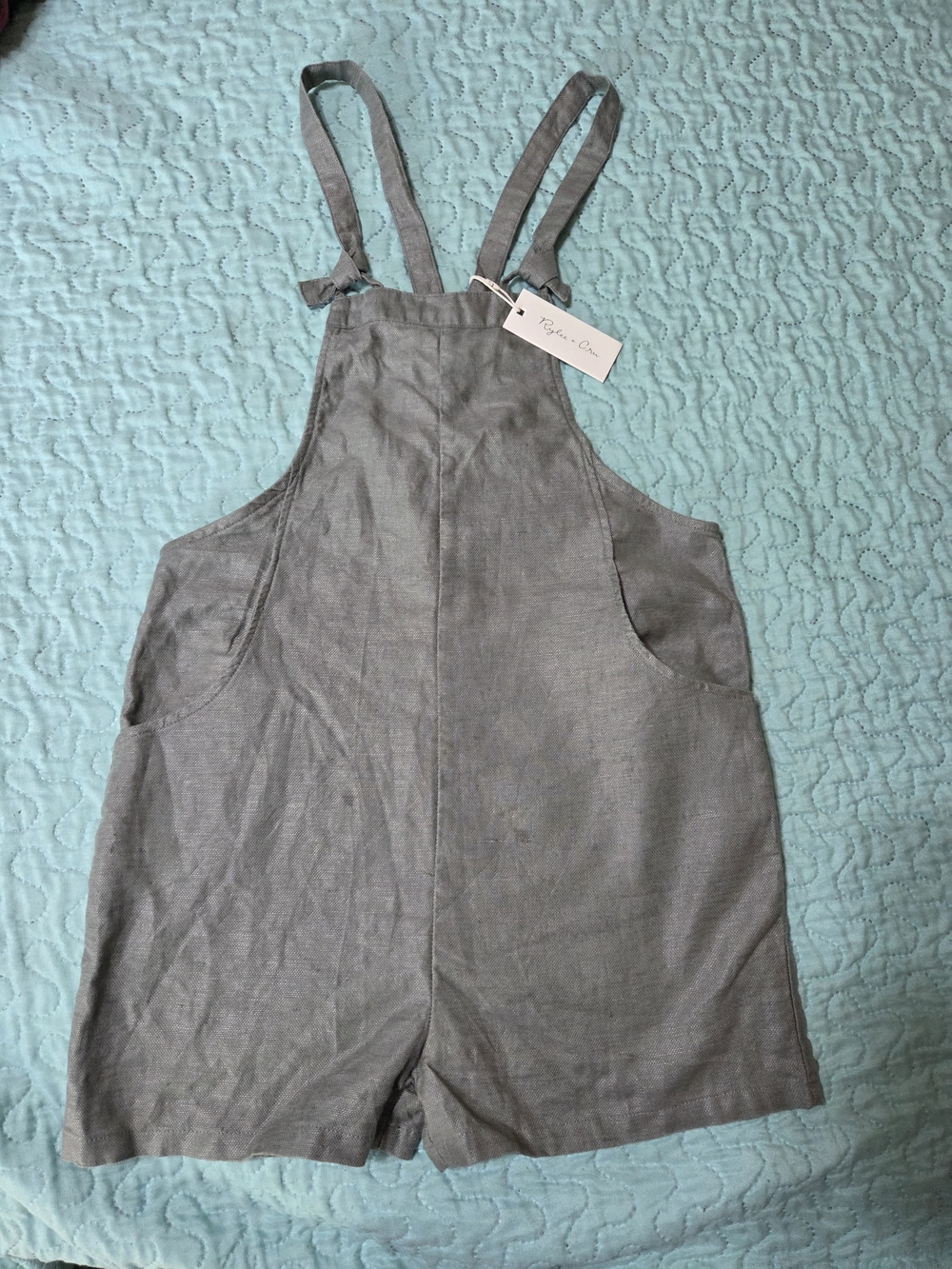 Rylee + Cru Linen Green Romper With Pockets